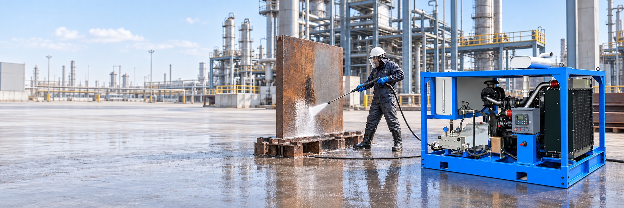 Fussen ultra high pressure diesel unit removing rust from steel