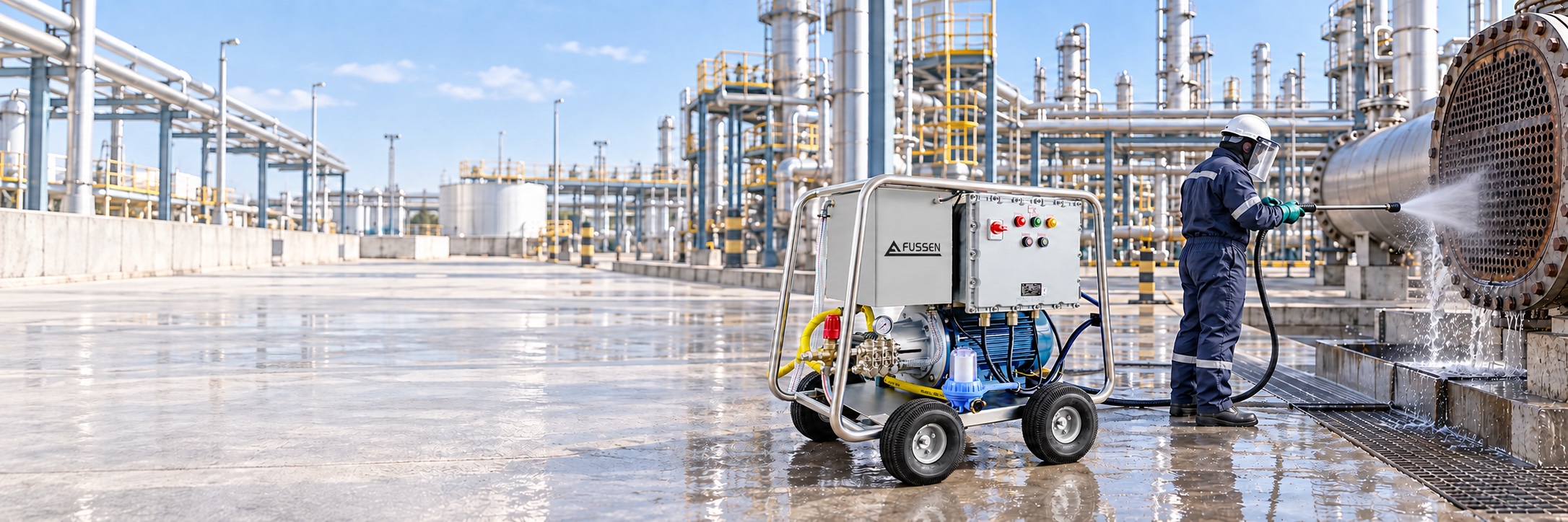 Fussen ATEX explosion-proof washer cleaning a heat exchanger