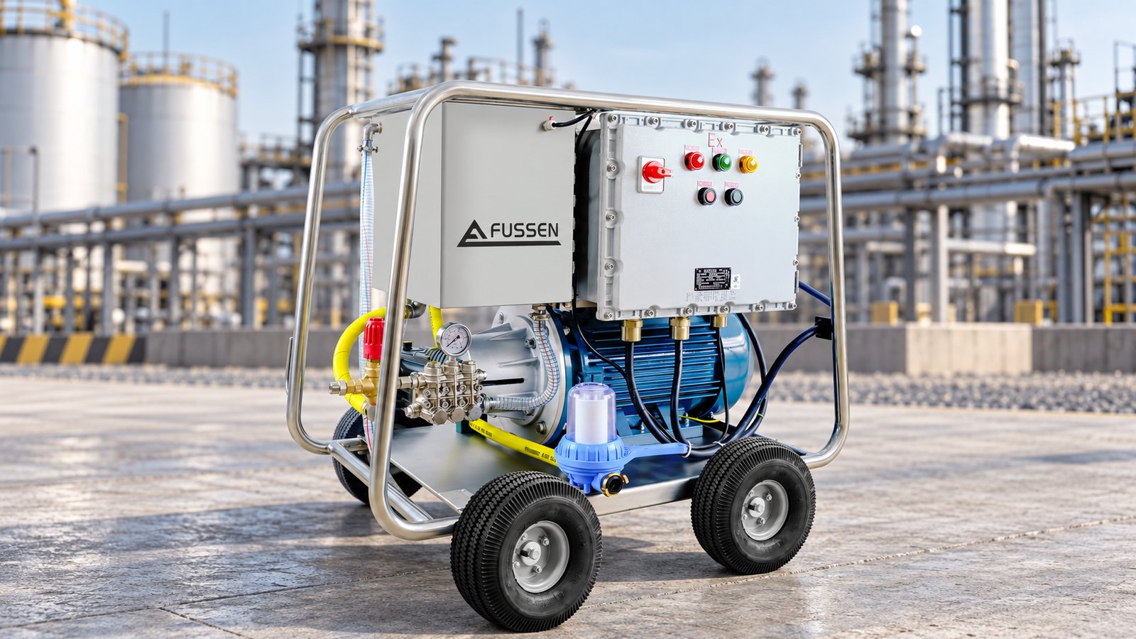 Fussen ATEX explosion-proof high pressure washer at a petrochemical tank farm
