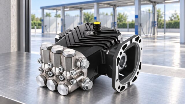 Fussen stainless steel plunger pump installed at a car wash bay