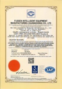 Fussen ISO 9001:2015 quality management system certificate